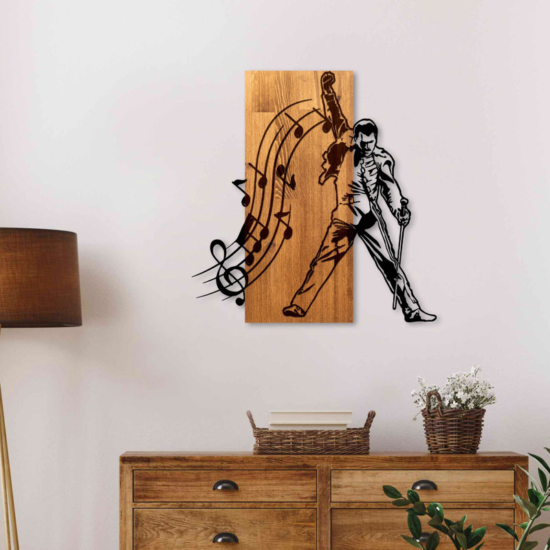 Elegant Decorative Wooden Wall Accessory, Walnut & Black, 21.7 x 22.8 x 1.2 inches | 50% Real Wood (Thickness: 1.2 inches) & 50% Metal (Thickness: 0.6 inches) | Unique Design for Home Décor, Stylish and Durable