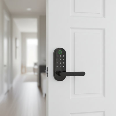 Keyless Fingerprint Smart Lock With Handle & Keypad – Electronic Digital Lock With Code & App Control, Biometric Deadbolt For Front, Interior, Exterior & Bedroom Door (Black)