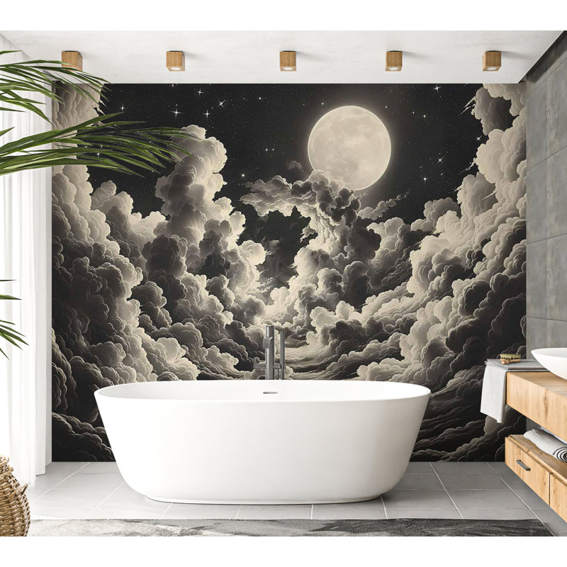 Murale Peel & Stick Space - Lune et étoiles la nuit, L 154 po x L 110 po