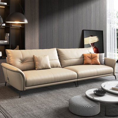 Khaki Genuine Leather Modular Sofa cushion couch
