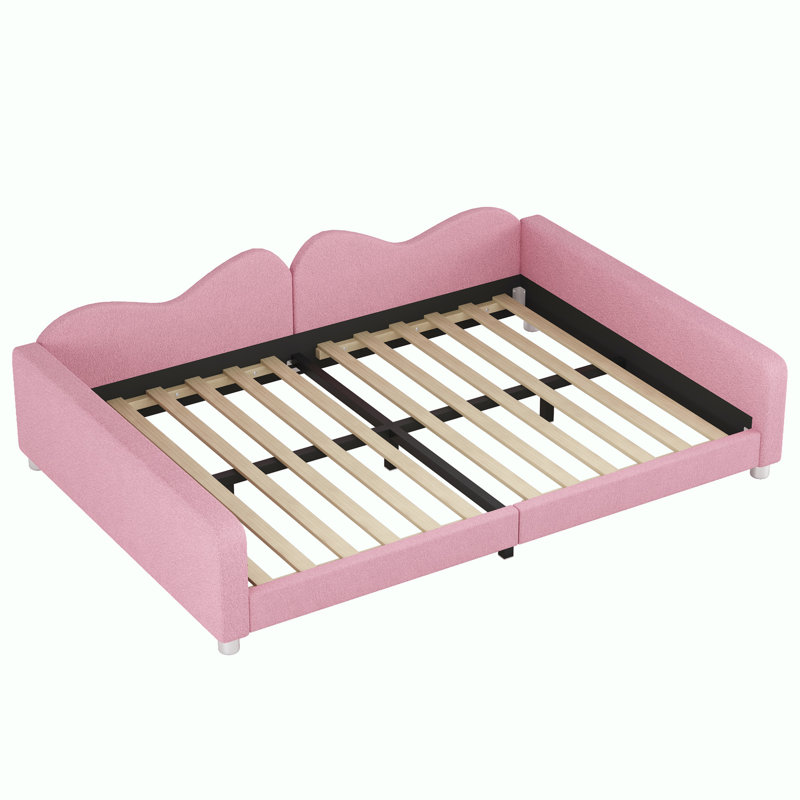 Ironesha Upholstered Daybed, Sherpa Fabric Sofabed with Cloud-Shaped Backrest, Full / Double, Pink