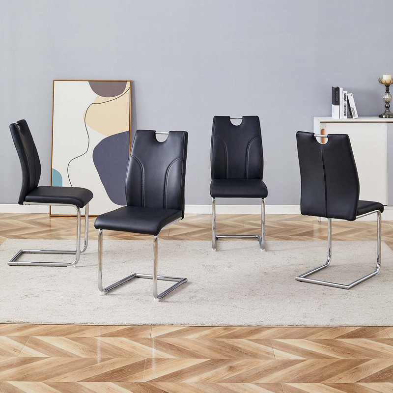 Ensemble de chaises de salle à manger en polyuréthane, 4, Argent argent, Noir