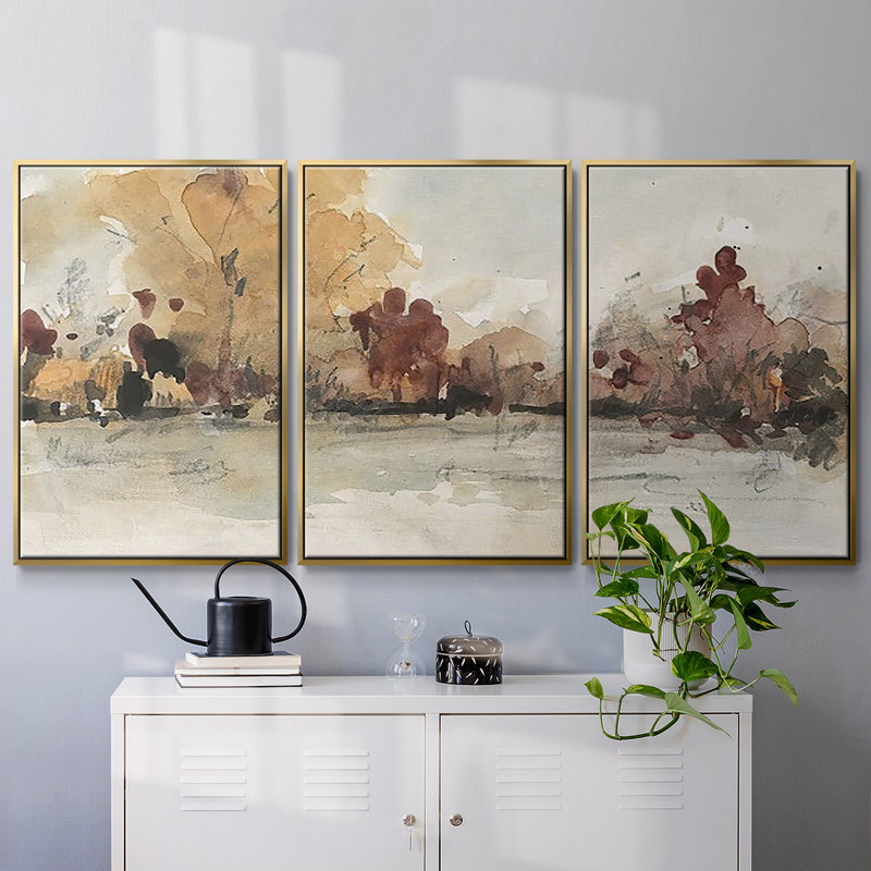 The Autumn View I - Toile encadrée multi-pièces, H 36 po x l 75 po x P 2 po, Or