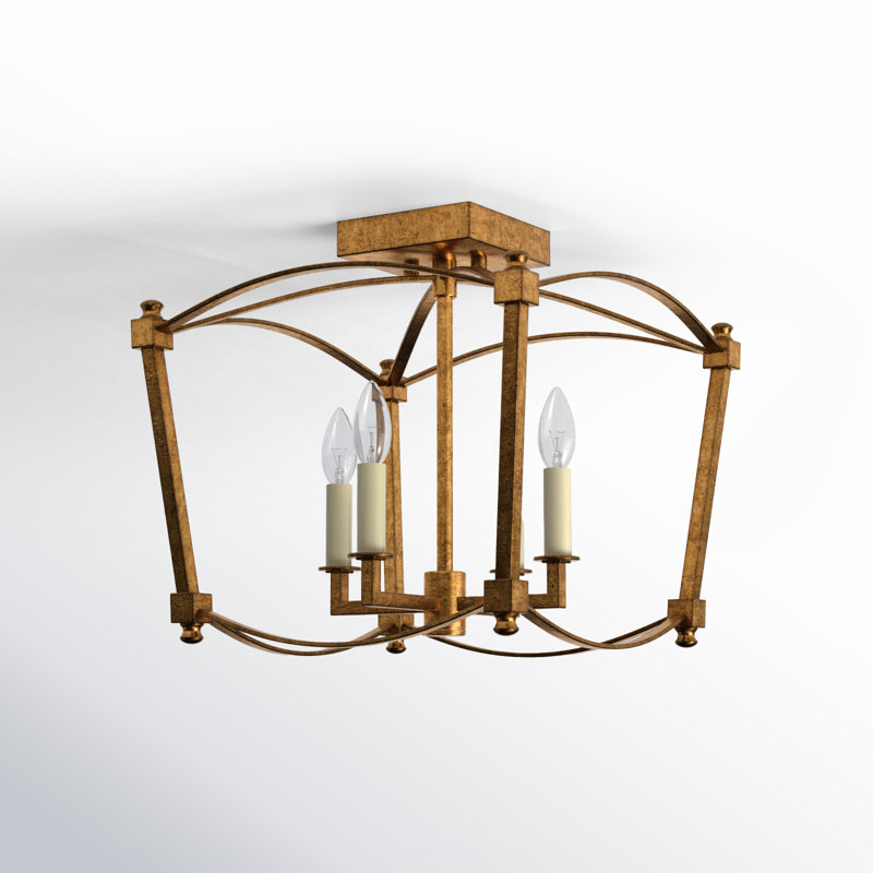 Plafonnier semi-encastré 4 lumières Olive, Or antique