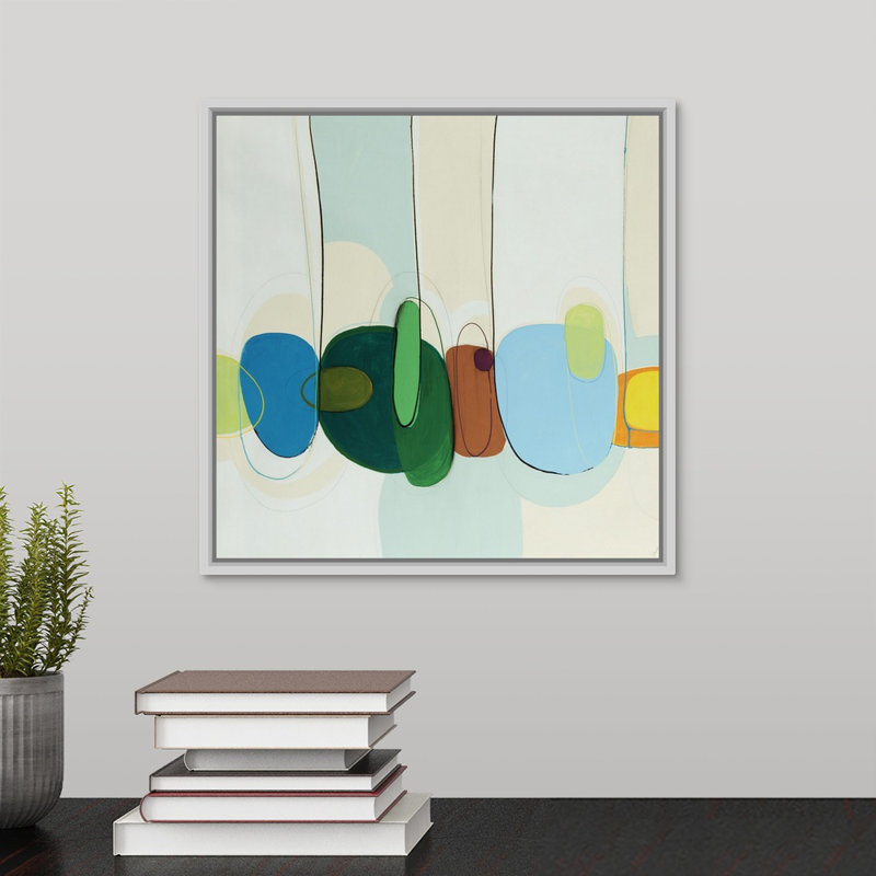 « bubbleed over », peinture sur toile, Cadre flottant blanc, H 13,7 po x l 13,7 po x P 1,75 po