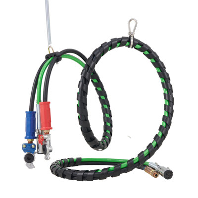 12FT Semi Truck Air Lines Kit, 3-in-1 Air Hoses & ABS Power Line for Semi Truck Trailer Tractor, 7-Way Plug Electrical Cord Cable and Rubber Air Lines Hose Assembly Kit with Hook & Teflon Tape