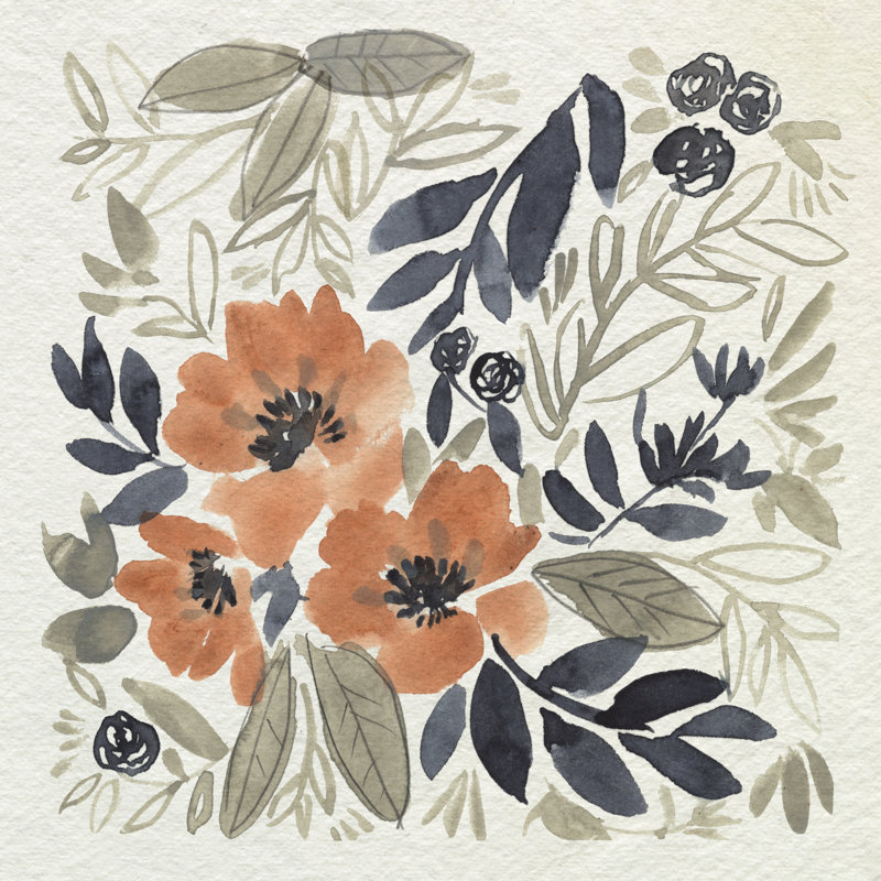 Sienna And Paynes Flowers II by Jennifer Goldberger - Wrapped Canvas Painting, 30cm H x 30cm W x 3.8cm D