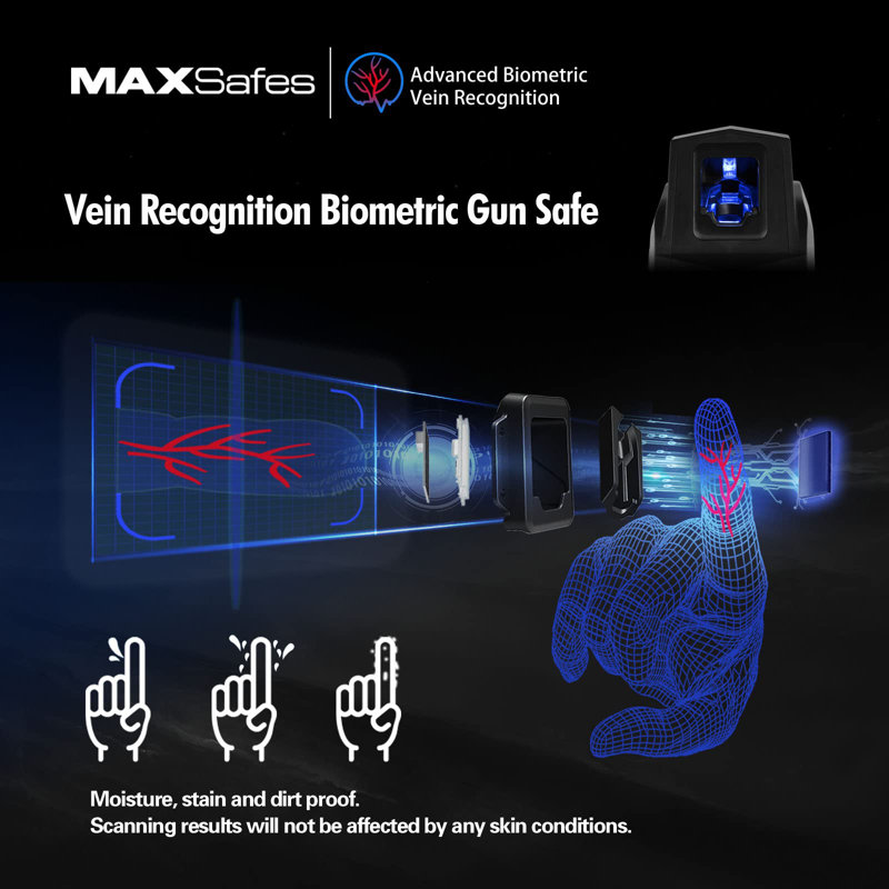 Drop Down Vault With Super Biometric Finger Vein Recognition Lock, Fast Auto-open Handgun Box, Quick-access Pistol Safe Wall Mounting For Desk Table, Ca Doj Approved