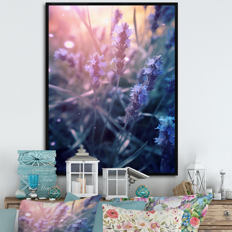 " Calming Lavender Hues V ", 40" H x 30" W x 1.5" D, Black Floater Framed