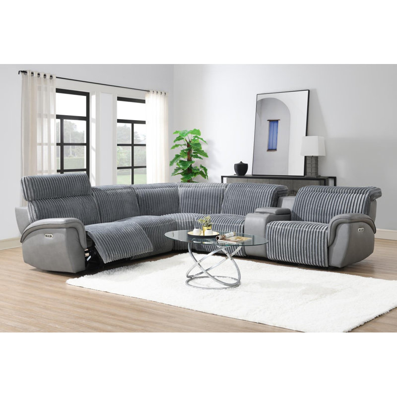 Canapé modulaire inclinable électrique 6 pièces avec repose-tête électrique gris, Gris