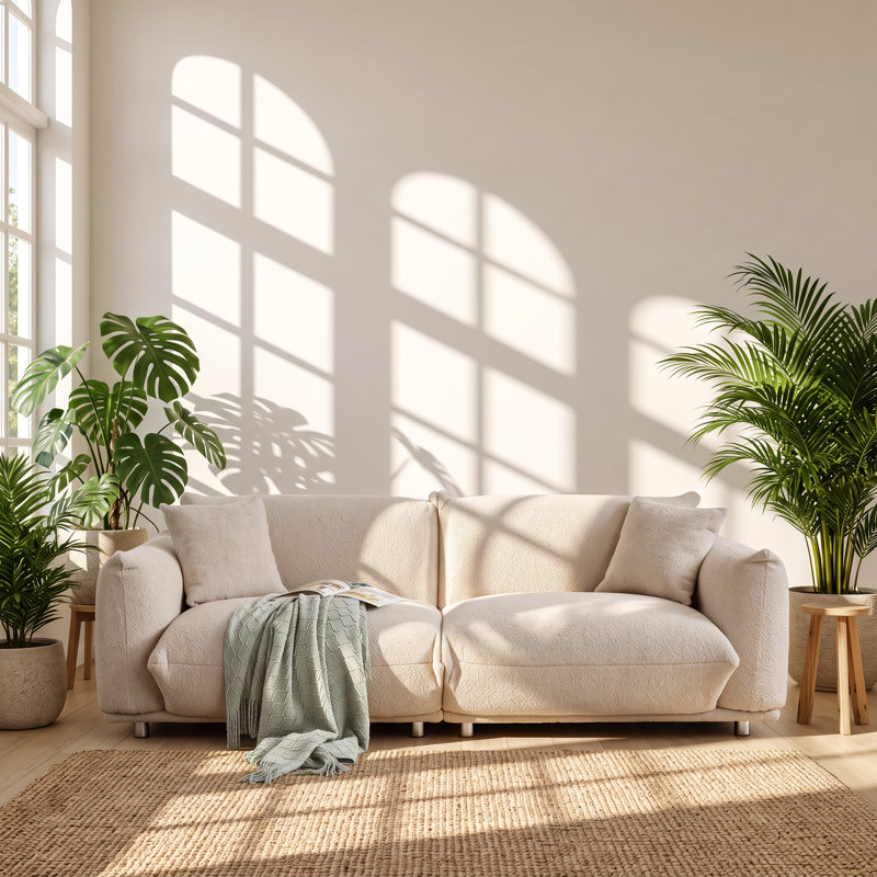 Canapé Yuangang Home, revêtement Sherpa, structure en bois massif, 218 cm (L) x 86 cm (P) x 76 cm (H)
