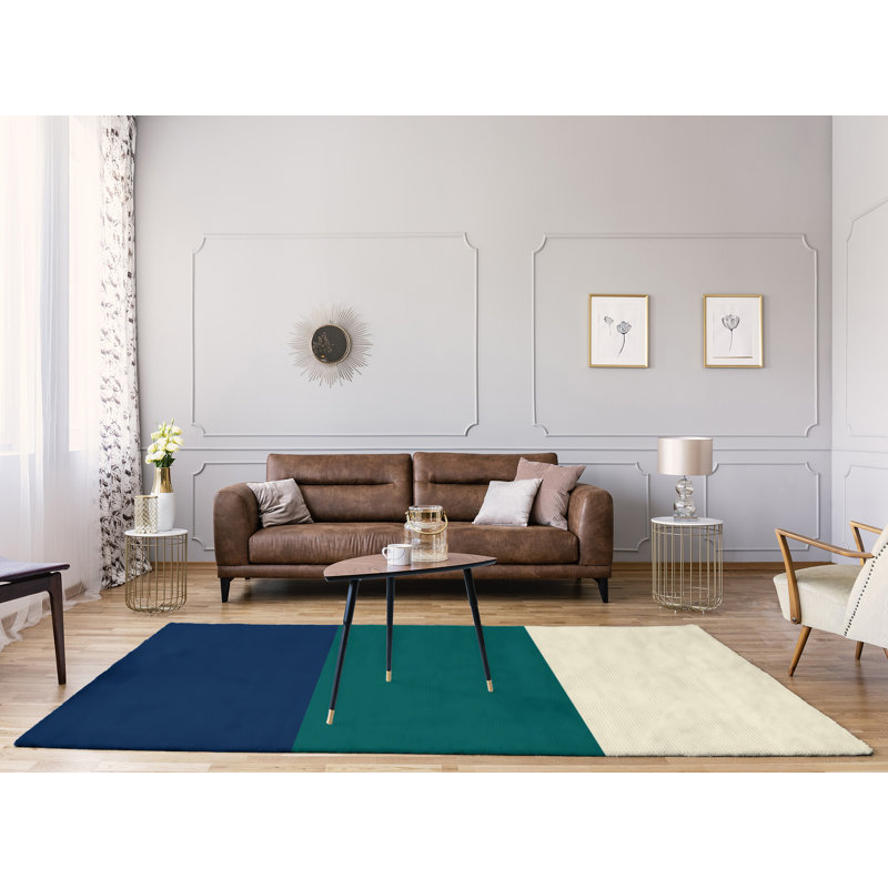 Tapis à rayures bleu marine/vert/crème Seattle, Rectangle 9 pi x 12 pi