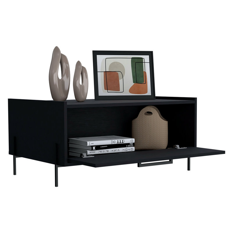 Table basse haute de 15 po avec armoire escamotable et tablette ouverte, Noir, noir, noir, noir
