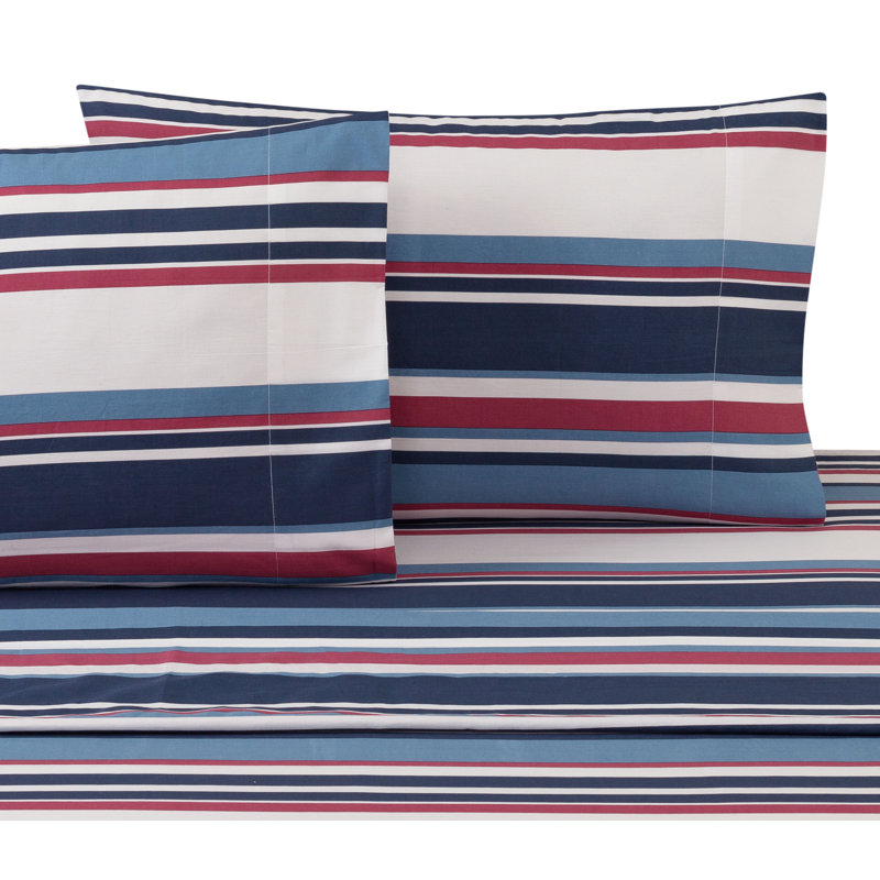  Ensemble de draps rayés 100% coton percale à densité de tissage 200 fils, Grand