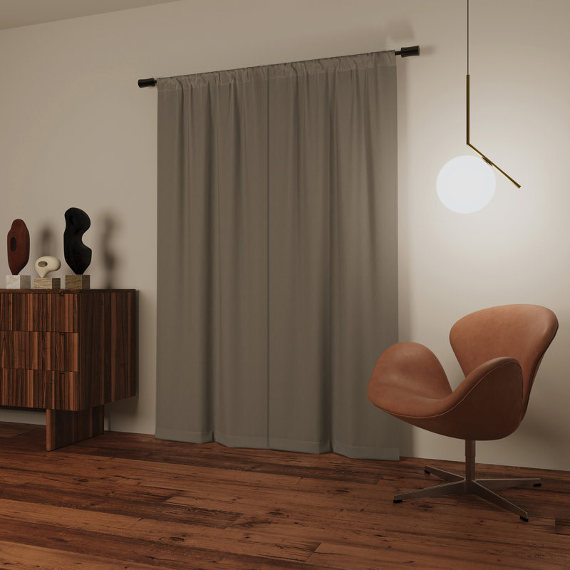 Prescott Herringbone Magnetic Closure 100% Blackout Rod Pocket Curtain Panel, 74" W x 63" L, Brown
