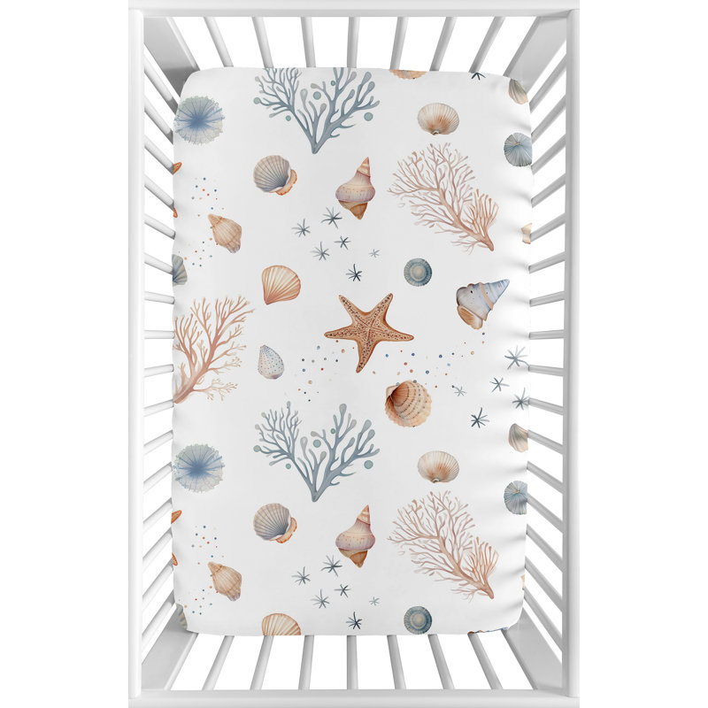 Ocean Seashells Fitted Mini Crib Sheet