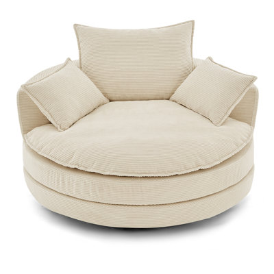 360° Swivel Sofa Chair Accent Barrel Chair 57.5" Swivel Round Chair with Dual-layer Cushion Design and 3 Removable Pillows