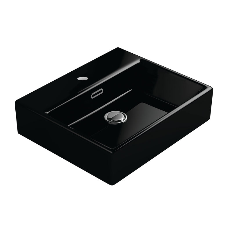 Quattro 19.5'' L Bathroom Sink, Gloss Black, Single Hole