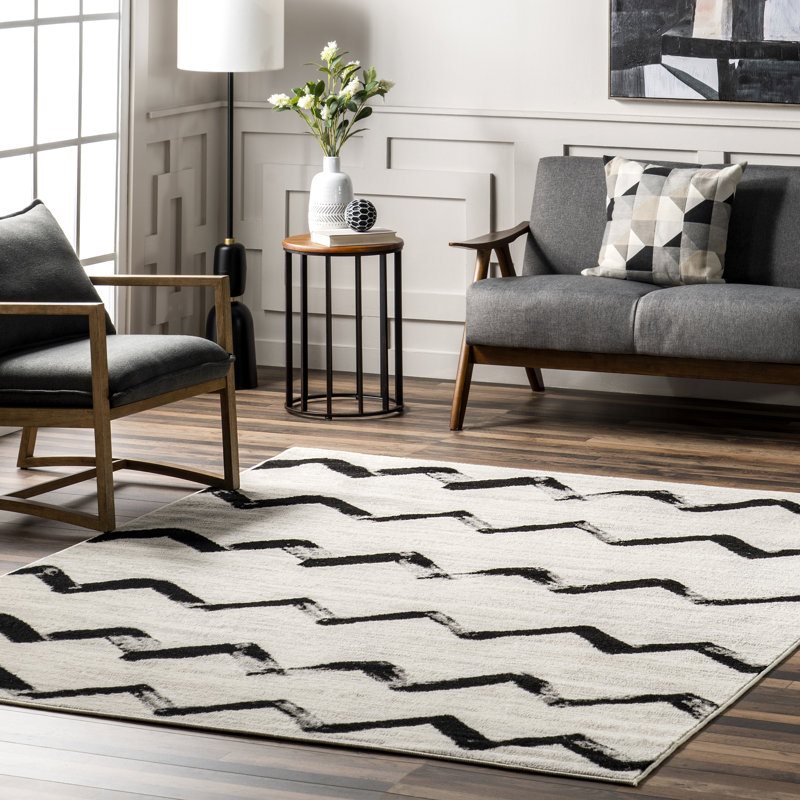 Hilmar Chevron Runner Rug for Living Room Bedroom Dining Room Entryway Hallway Kitchen, Grey/Ivory, Rectangle 4' x 6'