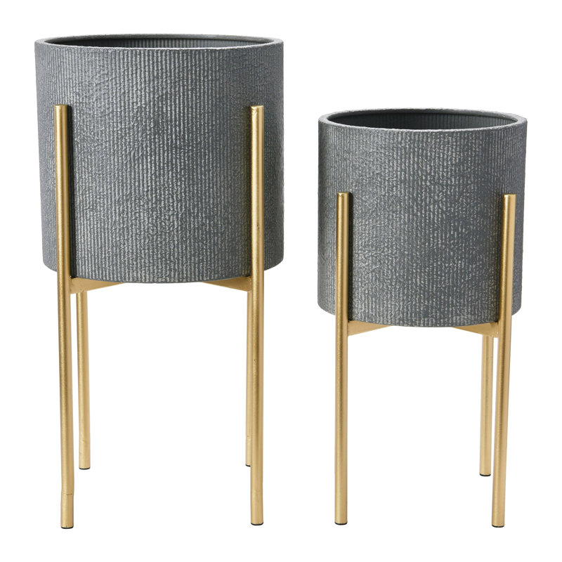 Jardinières modernes en métal embossé Boho, gris