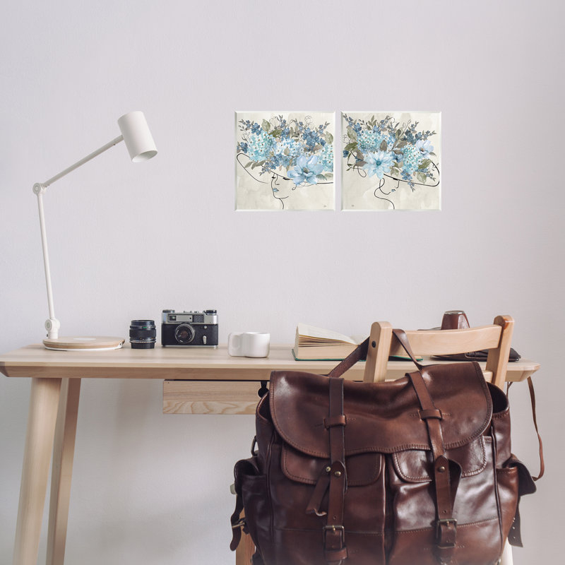 Figurine féminine, chapeau floral, ensemble de 2 plaques murales par Nan