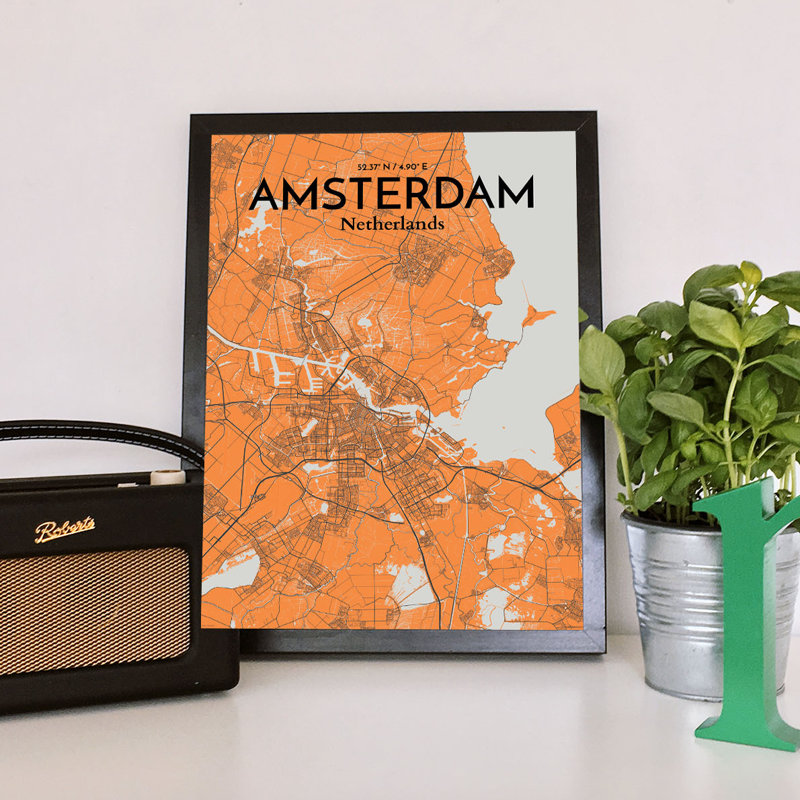Amsterdam City Map - No Frame Print, 61cm H x 45.7cm W x 0.1cm D