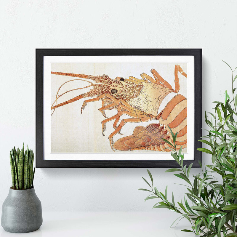 Lobster by Katsushika Hokusai - Picture Frame Painting Print, 27cm H x 36cm W x 2cm D, Black Framed