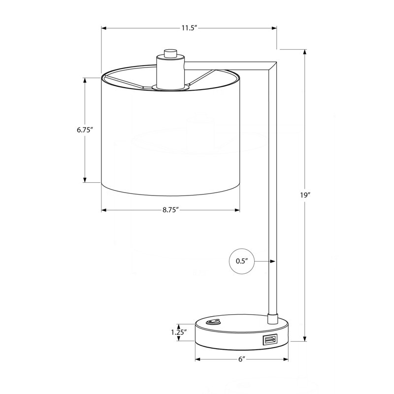 Lighting, H 19 po, lampe de table, port USB inclus, métal noir, abat-jour ivoire / crème, moderne