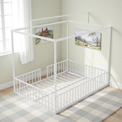 Traditional Metal Bed, 3-in-1 Convertible Design Canopy Bed