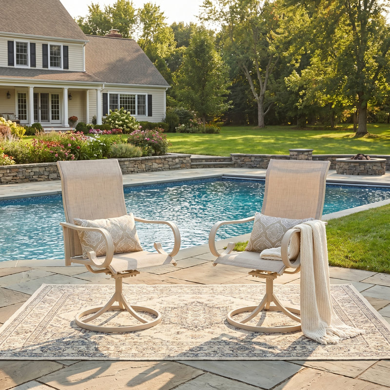 Chaise de patio d'extérieur pivotante en textilène, Sable / coquillage
