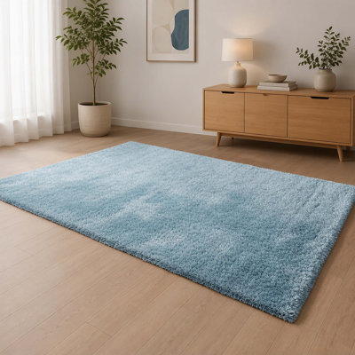 Élégant tapis moelleux à poils longs bleu moelleux, 7,5 po x 9,5 pi, tapis moderne doux de 89 x 113 po