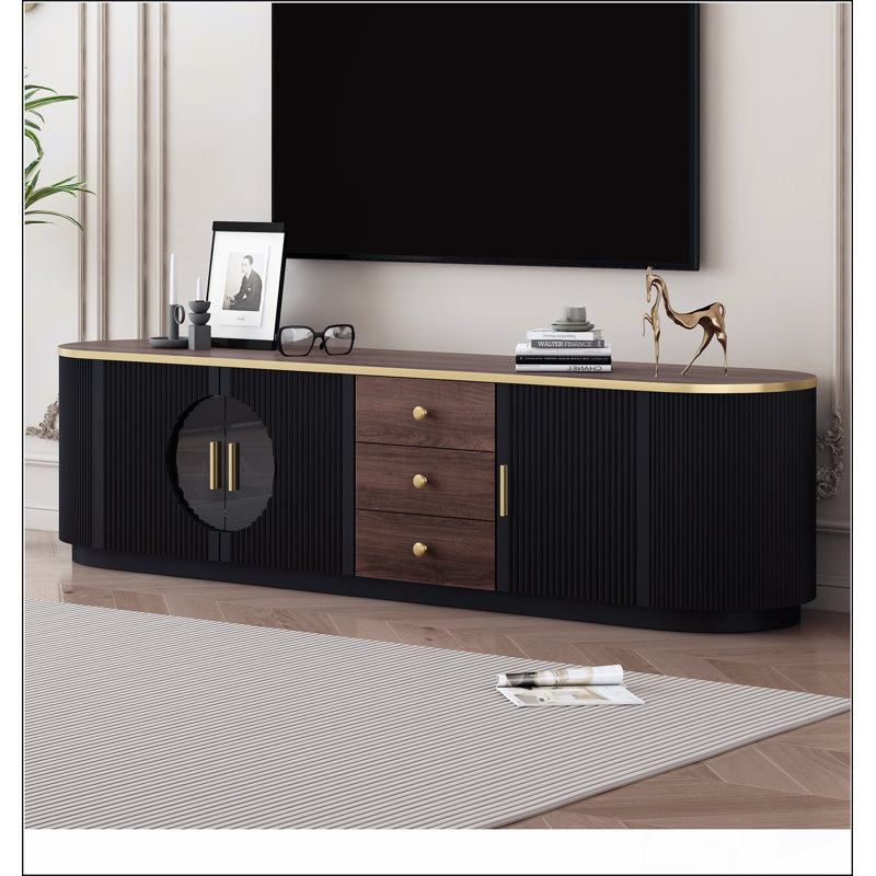 70.8'' Modern Minimalist TV Stand for TVs up to 80 Inches, Entertainment Center with 3 Drawers and 1 Shelf, Metal Handles and 2 Cabinets for Living room