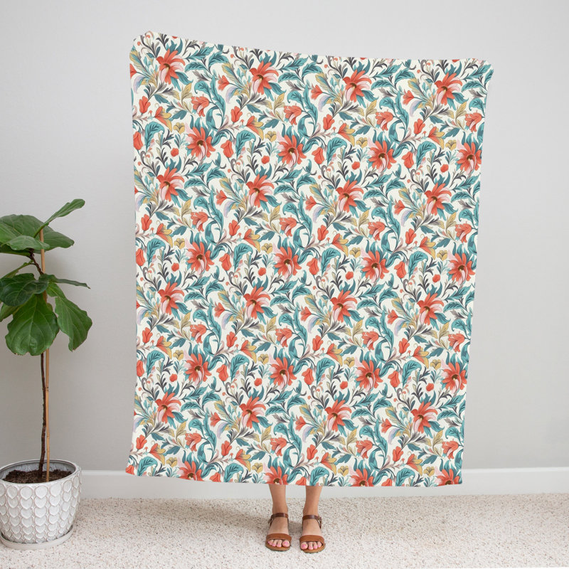 Jeté , L 50 po x L 60 po, Floral, Bleu / orange