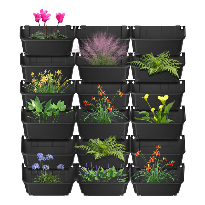 Wall-Mounted Planter With 18 Pots, Black