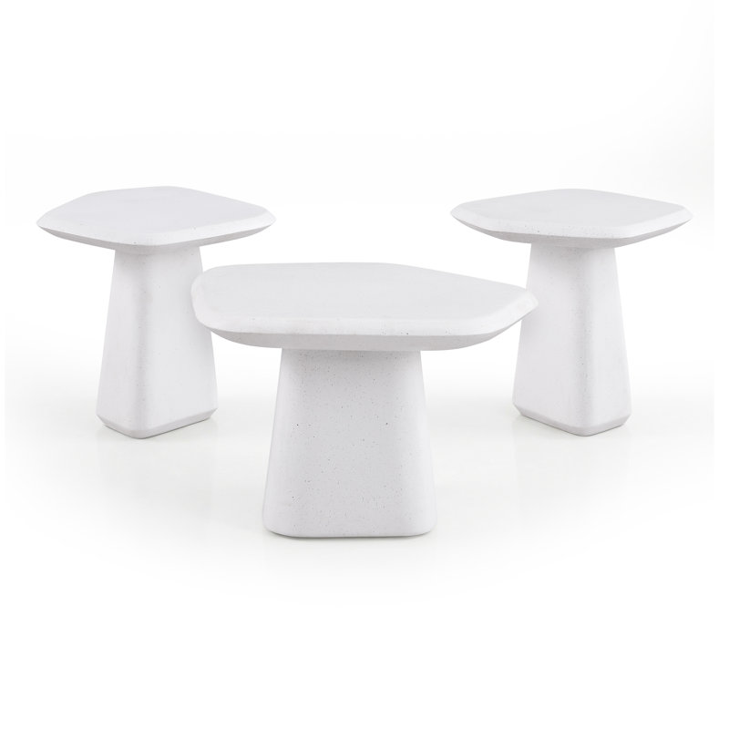 Ensemble de tables basses en céramique avec piédestal 3 pièces Kegler, H 19,5 po x l 28 po x P 24,5 po 