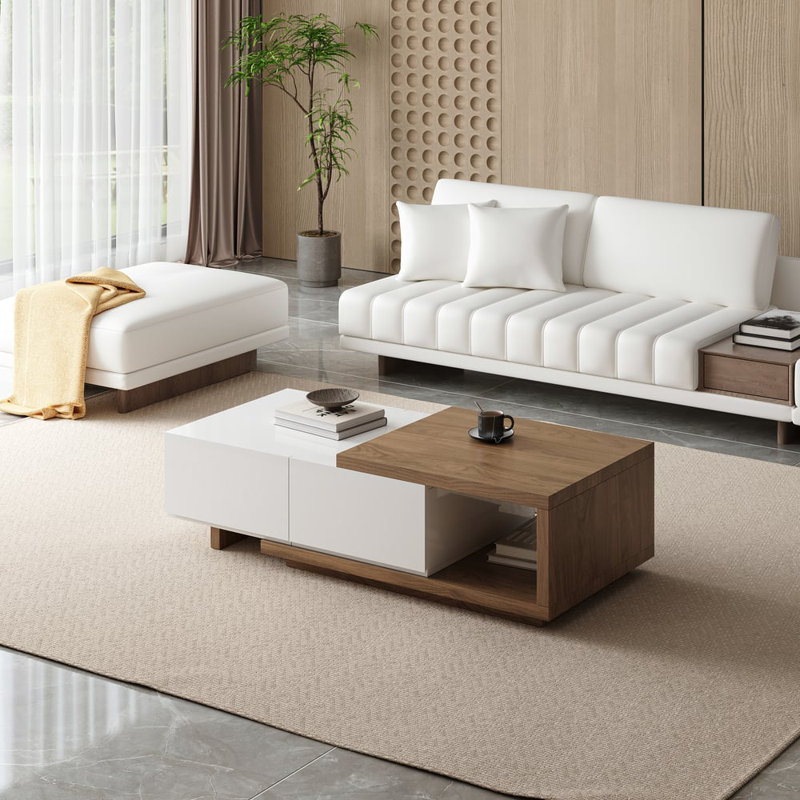 Quoint Extendable Coffee Table With 2 Drawers(47"-69"), White/Walnut