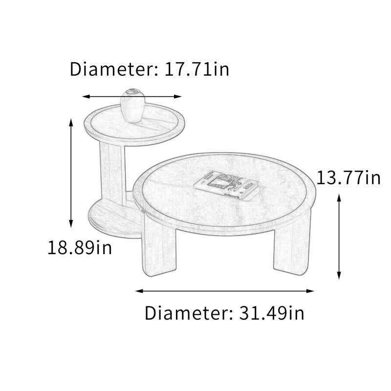 Ensemble de tables basses rondes en noyer, Beige / brun noisette