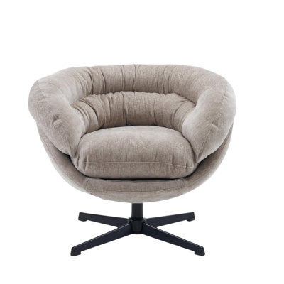 Chenille Upholstered 360 Swivel Chair, Removable Cushion, Robust Metal Base For Bedroom Furnishings Office Spaces