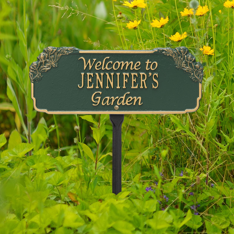 Enseigne de jardin personnalisée welcome, Oui, Vert/doré