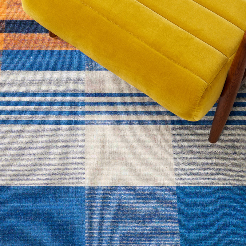 Tapis en laine / coton à tissage plat Anjail - orange / bleu, Rectangulaire 8 pi x 10 pi