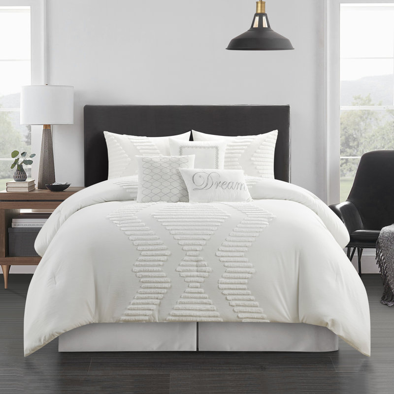 Ensemble d'édredon touffeté 7 pièces Clemence, Blanc, Édredon de très grande taille et 6 pièces suppl