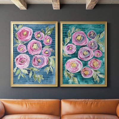 Floral Radiance I - ensemble de 2 reproductions d'art sur toile encadrées