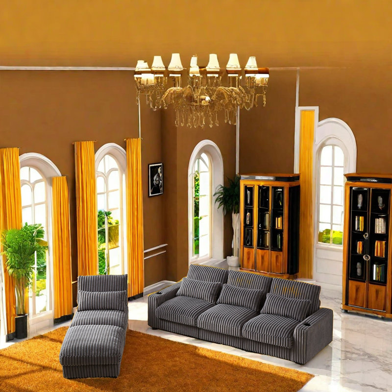 Canapé modulaire moderne et moelleux en velours côtelé avec rembourrage haute résilience, structure en bois massif et fer, canapé de salon confortable