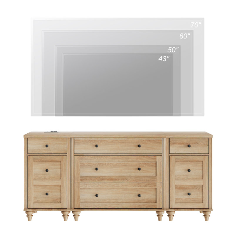 Scarlett Modern TV Stand For 75 Inch TV, Dresser With 5 Drawers And 2 Doors, Nightstands With Charging Station For Living Room Wood TV Console Table For 70 65 80 Inch TV For Bedroom