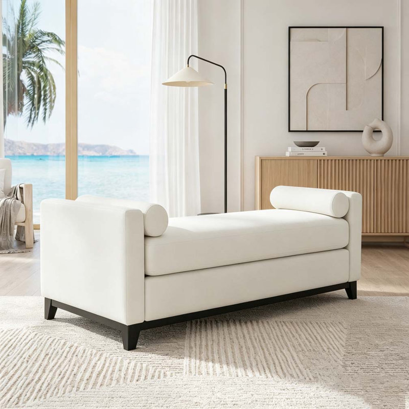 Banc rembourré en bois massif, 66.34 inch, Beige+Black