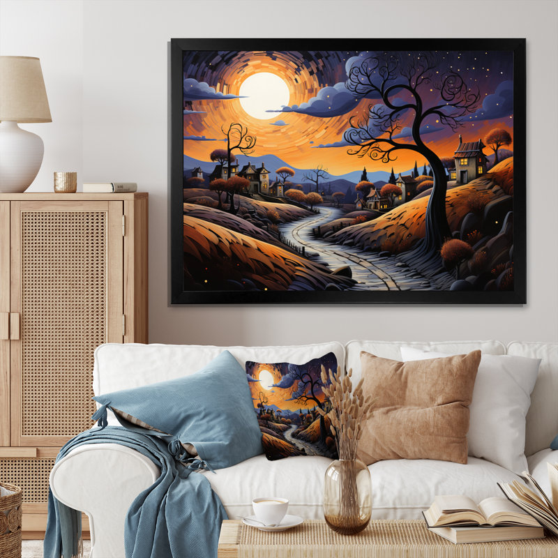 " Twilight A Tachisme Landscape I ", Black Picture Framed, 12" H x 20" W x 1" D
