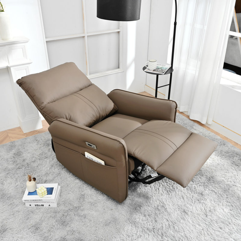 Faux Leather Power Swivel Rocker Recliner Chair with USB Ports, Brown