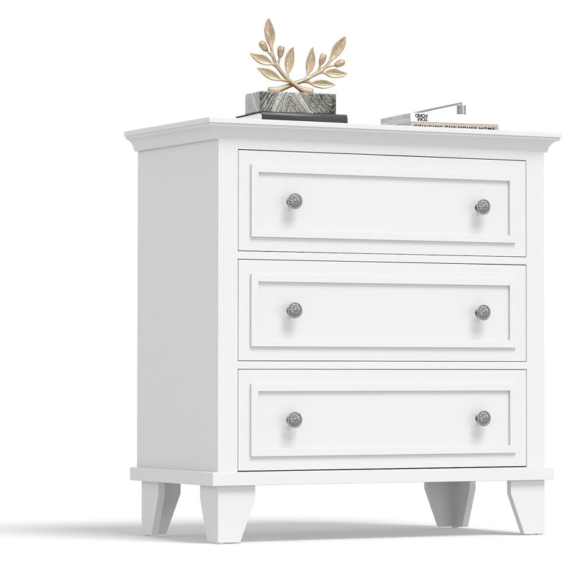 Commode 3 tiroirs pour chambre à coucher, commode large avec commode rétro, commode moderne en bois pour le salon, Blanc