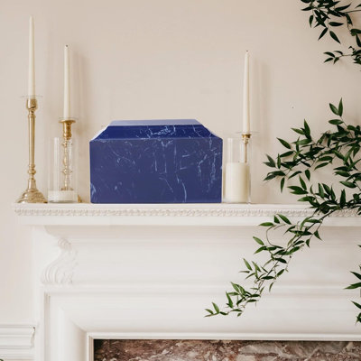 Blue Classic Cultured Marble Cremation Urn For Adult Ashes, Urn For Human Ashes, Adult Sized Memorial Urn For Ground Burial Or Home Memorial