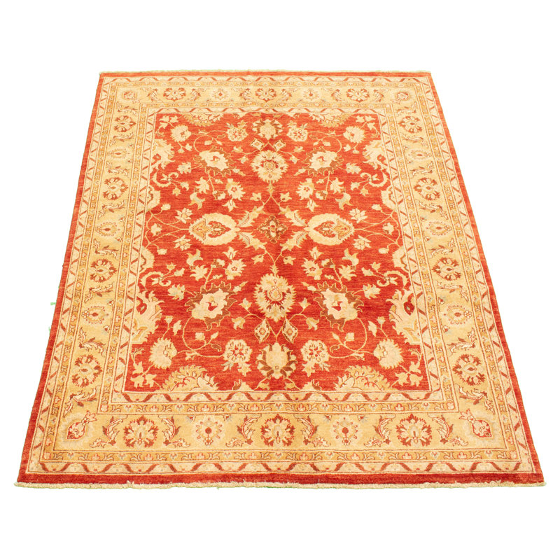 Tapis de bois one-of-kind-noué la 2010 chobi rouge/brun clair 6 pi 6 po x 8 pi, zone de laine 4 po Achna